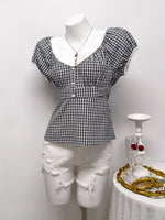 Plaid Short Sleeve Blouse