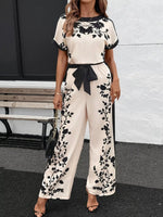 Printed Short Sleeve Wide Leg Jumpsuit