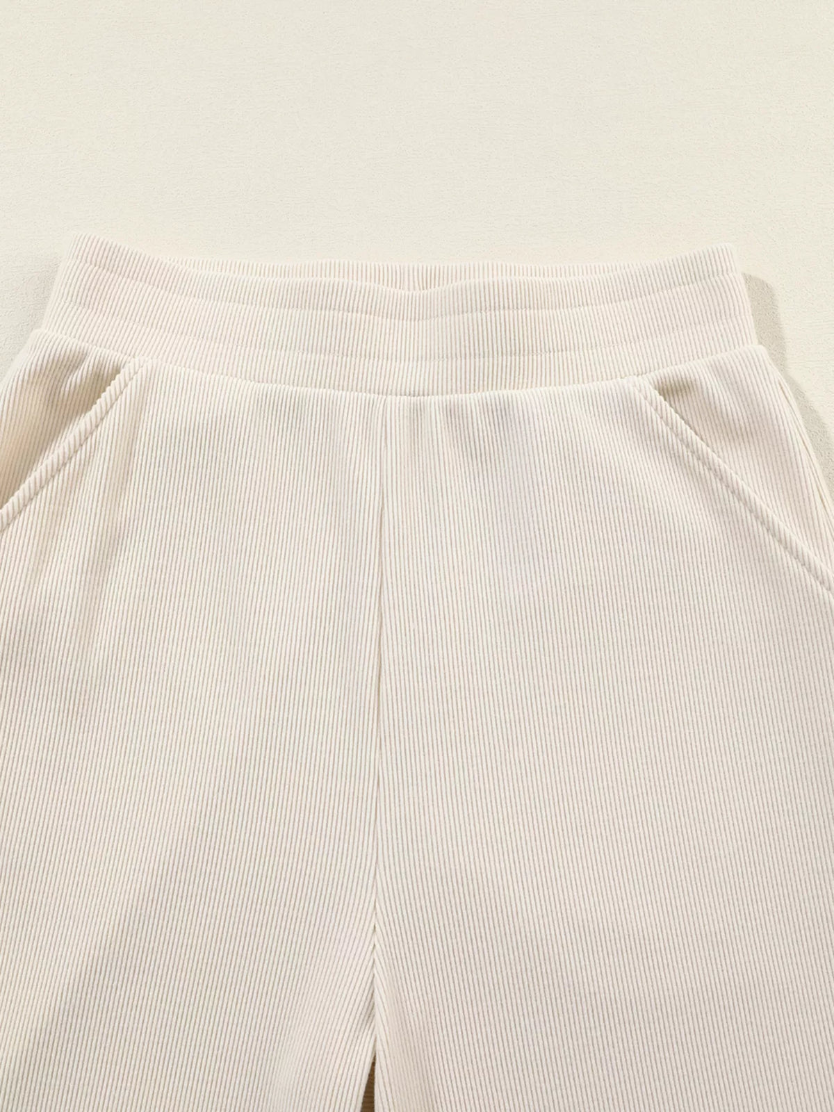 Collared Split Neck Ribbed 2pcs Outfit Set