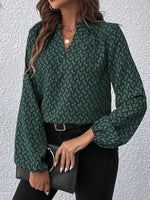 Printed Notched Balloon Sleeve Blouse
