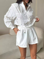 Zip-Up Crop Jacket and High-Waisted Shorts Set