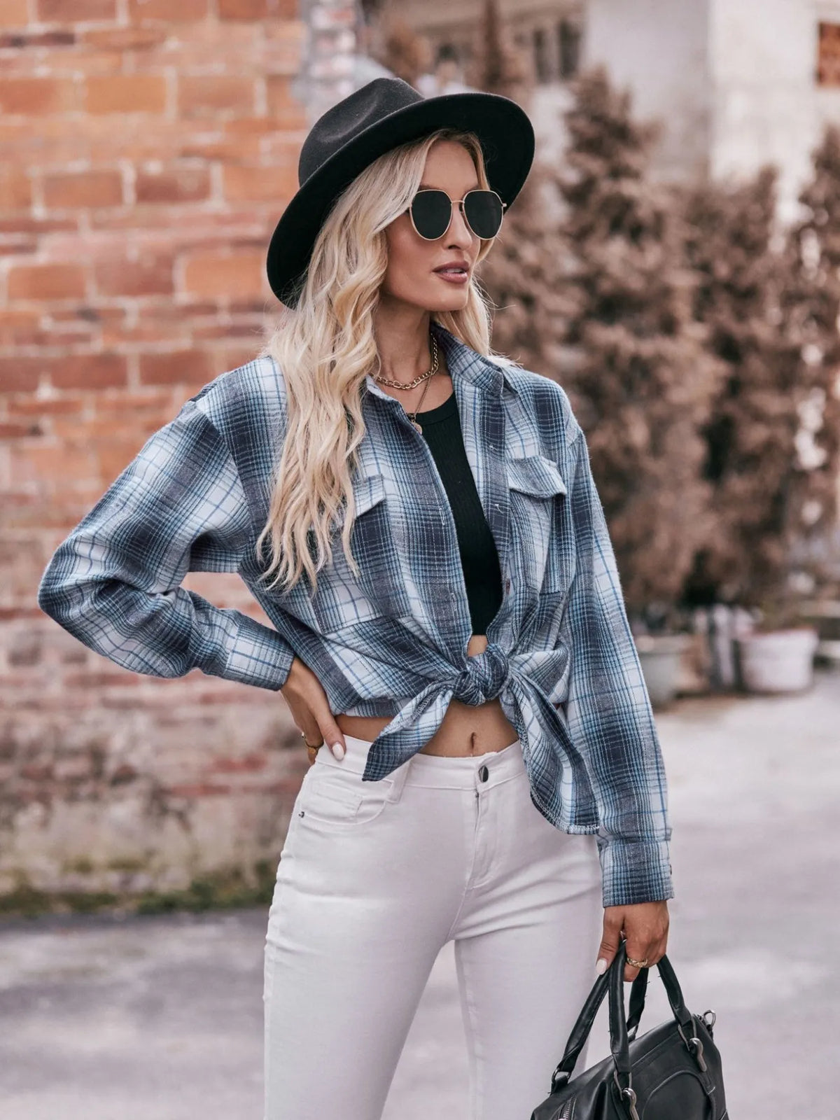 Plaid Button-Down Long Sleeve Shirt