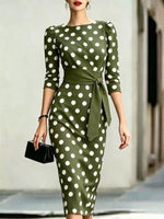 Full Size Polka Dot 3/4 Sleeve Dress Plus Size