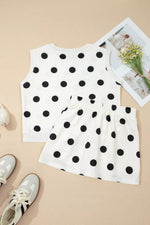 Ribbed Trim Polka Dot Print Tank Split Mini Skort 2pcs Set