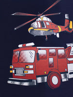 Children's Fire Truck and Helicopter Print T-Shirt