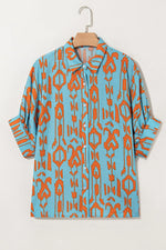 Abstract Print Dolman Short Sleeve Western Loose Shirt
