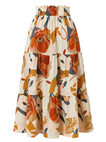 Full Size Floral Print Tiered Ruffle Midi Skirt Plus Size