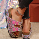 Rhinestone Double Buckle Sandals