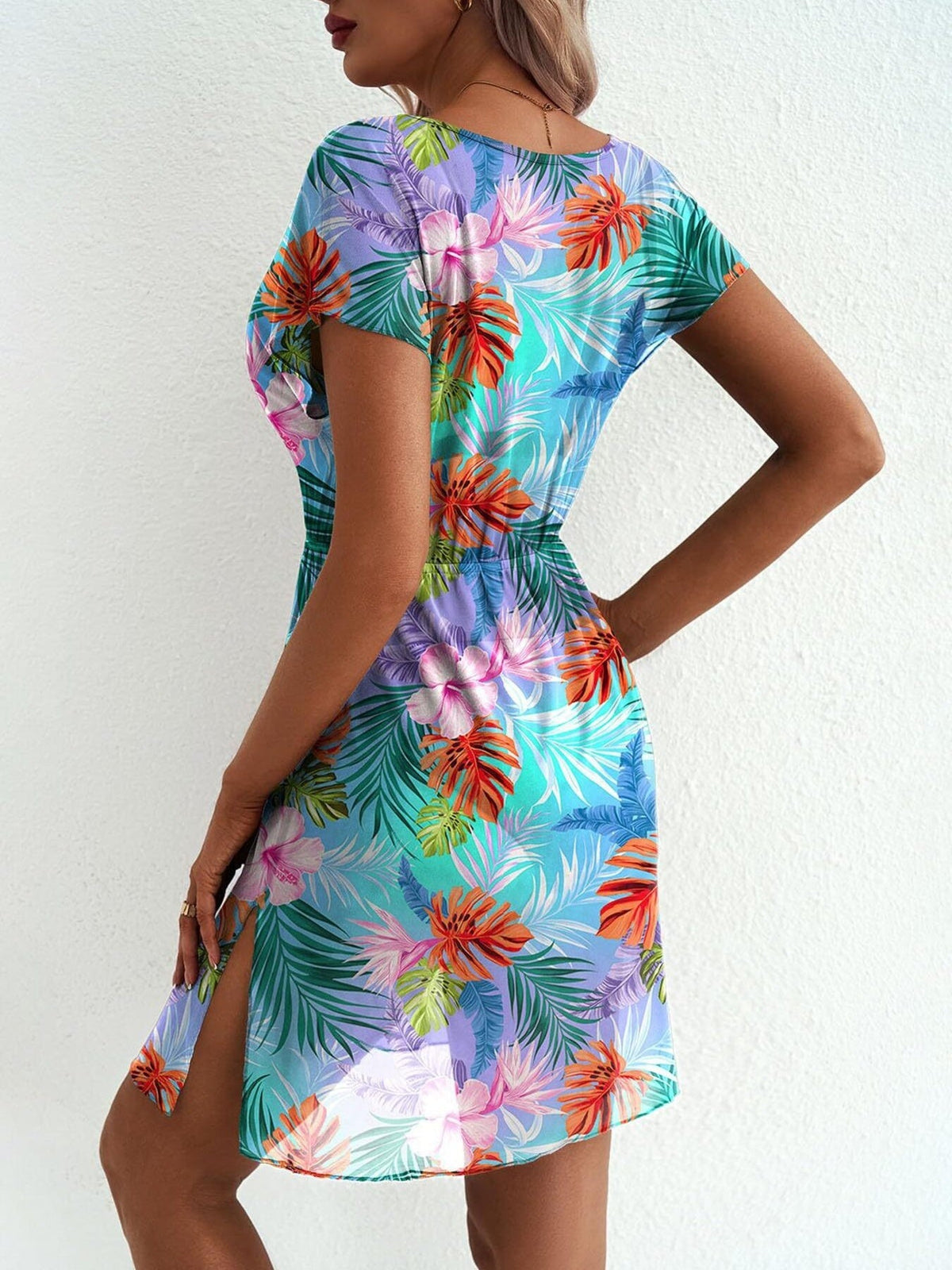 Printed Short Sleeve Mini Dress