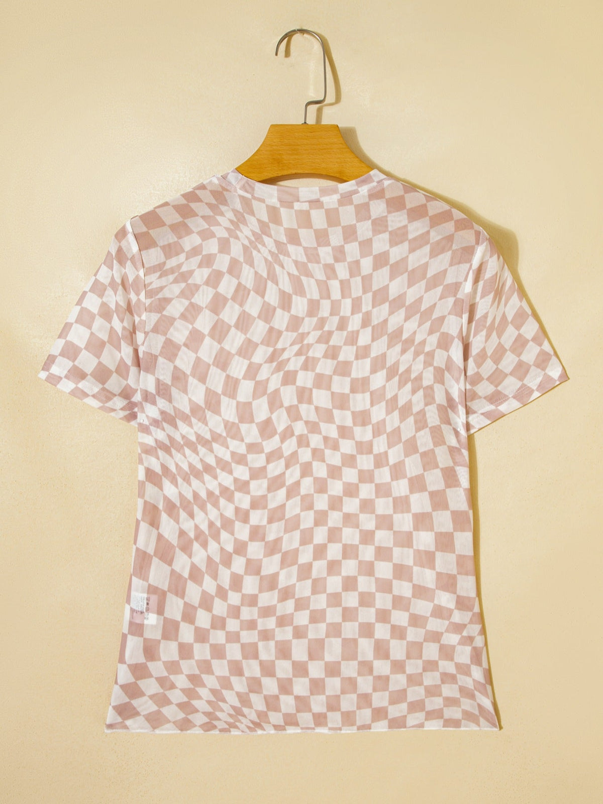 heckered Print Crew Neck Mesh T Shirt