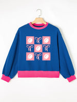 Bowknot Graphic Game Day Contrast Trim Drop Shoulder Casual Sweatshirt