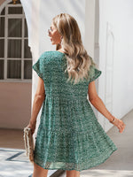 Floral Print V-Neck Ruffle Tiered Summer Mini Dress