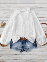 Lace Notched Long Sleeve Shirt