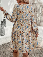 Floral Print Ruffle Hem Long Sleeve Casual Dress