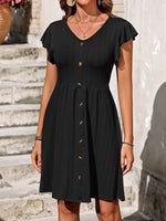 V-Neck Ruffled Cap Sleeve Dress