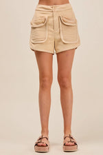 SO ME Mineral Washed Terry High Rise Cargo Shorts