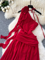One-Shoulder Floral Decor Dress