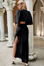 Cutout Split Puff Sleeve Maxi Dress