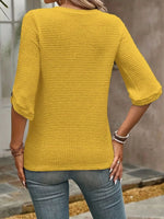 Textured Waffle Knit Three-Quarter Sleeve T-Shirt