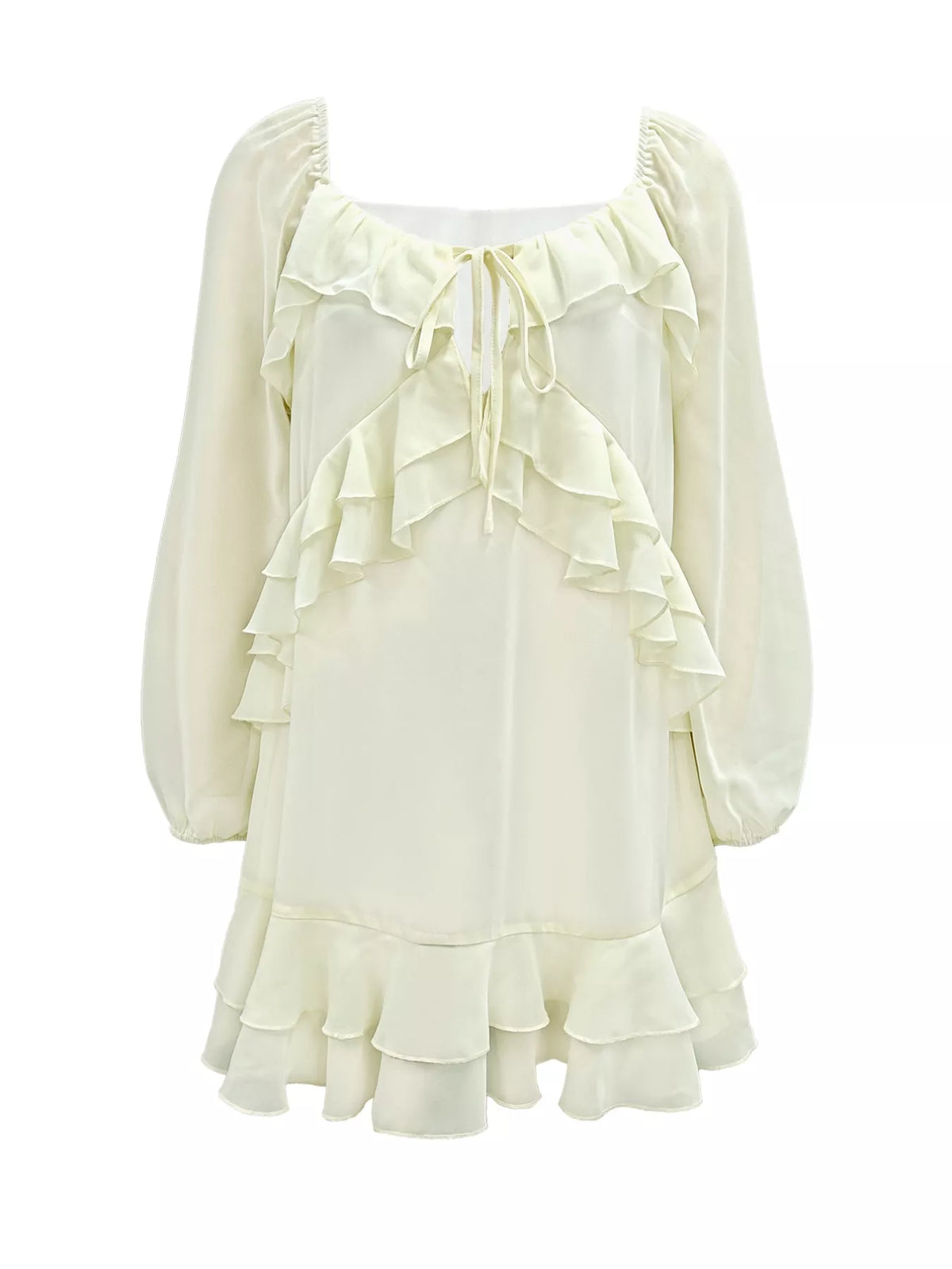 Ruffle Trimmed Long Sleeve Mini Dress