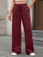 Drawstring High Waist Wide Leg Casual Pants