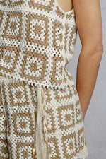 POL Elastic Waistband Crochet Shorts with Granny Square Weave