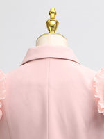 Frill Lapel Collar Top and Pleated Skirt Set