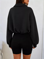 Half Zip Drawstring Hem Sweatshirt