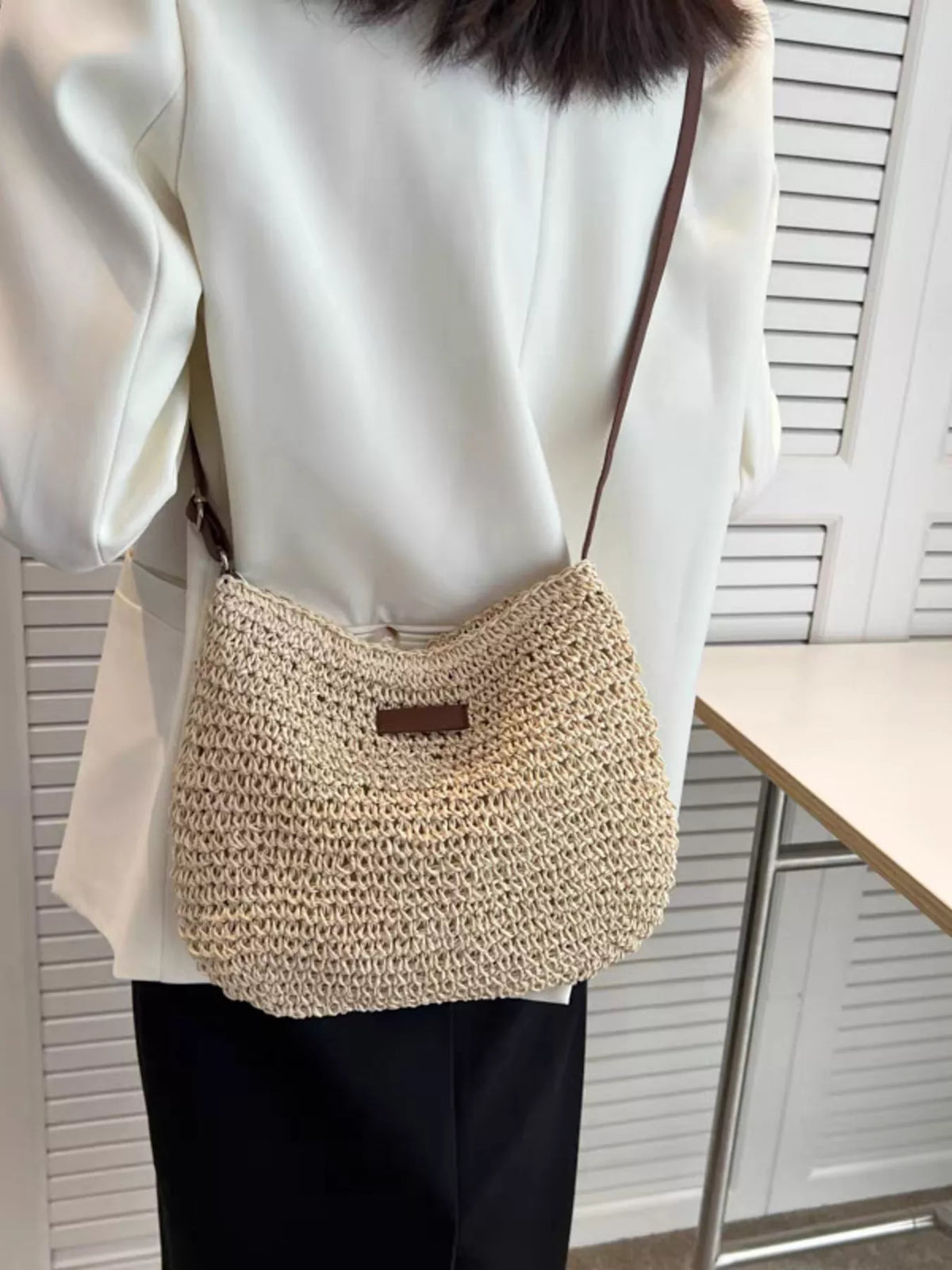 Woven Straw Adjustable Strap Crossbody Bag