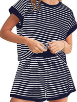 Full Size Contrast Striped T-Shirt and Shorts Set Plus Size