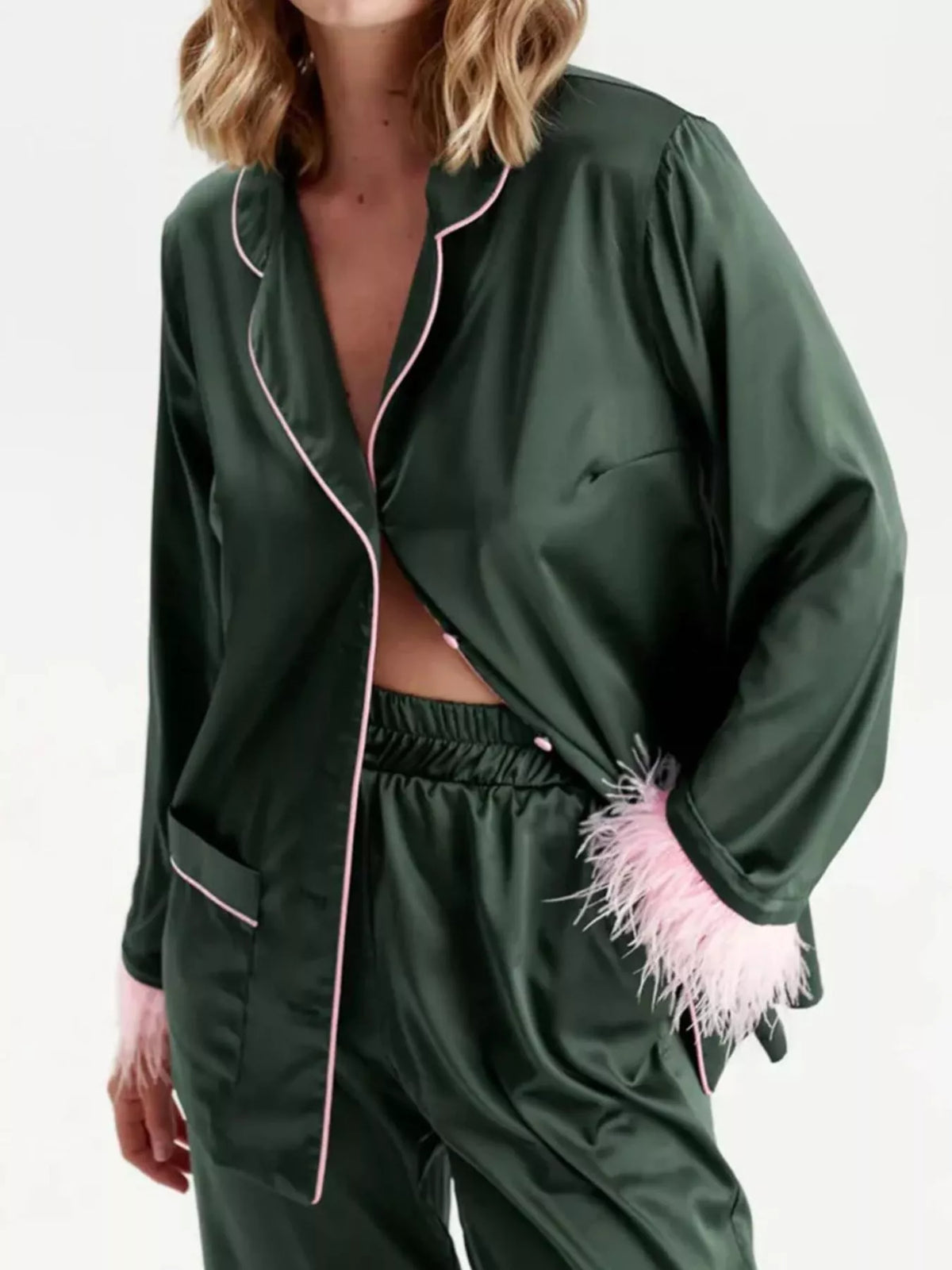 Silky Button Up Top and Pants Lounge Set