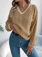 Cable Knit V-Neck Long Sleeve Sweater