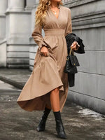 Surplice Long Sleeve Tiered Midi Dress