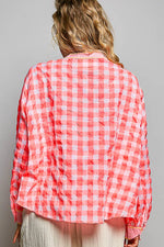POL Gingham Embroidered Palm Tree Blouse