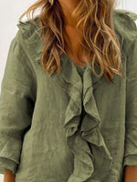 Full Size Ruffle Trim 3/4 Sleeve Blouse Plus Size