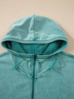 Half Zip Kangaroo Pocket Mineral Wash Baggy Hoodie