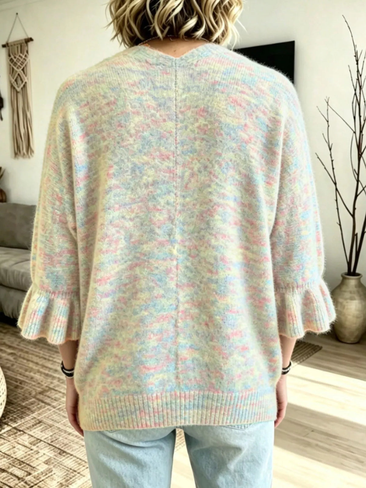 Full Size Ruffle Sleeve Open-Front Cardigan Plus Size