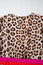 Leopard Print V-Neck Blouse with Contrast Trim