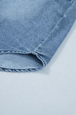 Frilled Short Sleeve Snap Button Denim Shirt