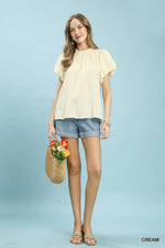 Umgee Textured Gauze Ruffle Neck Boho Top
