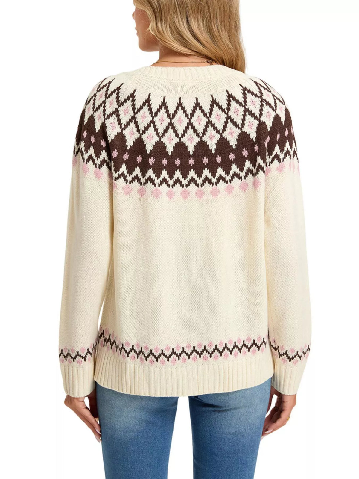 Fair Isle Patterned Button-Down Knit Cardigan