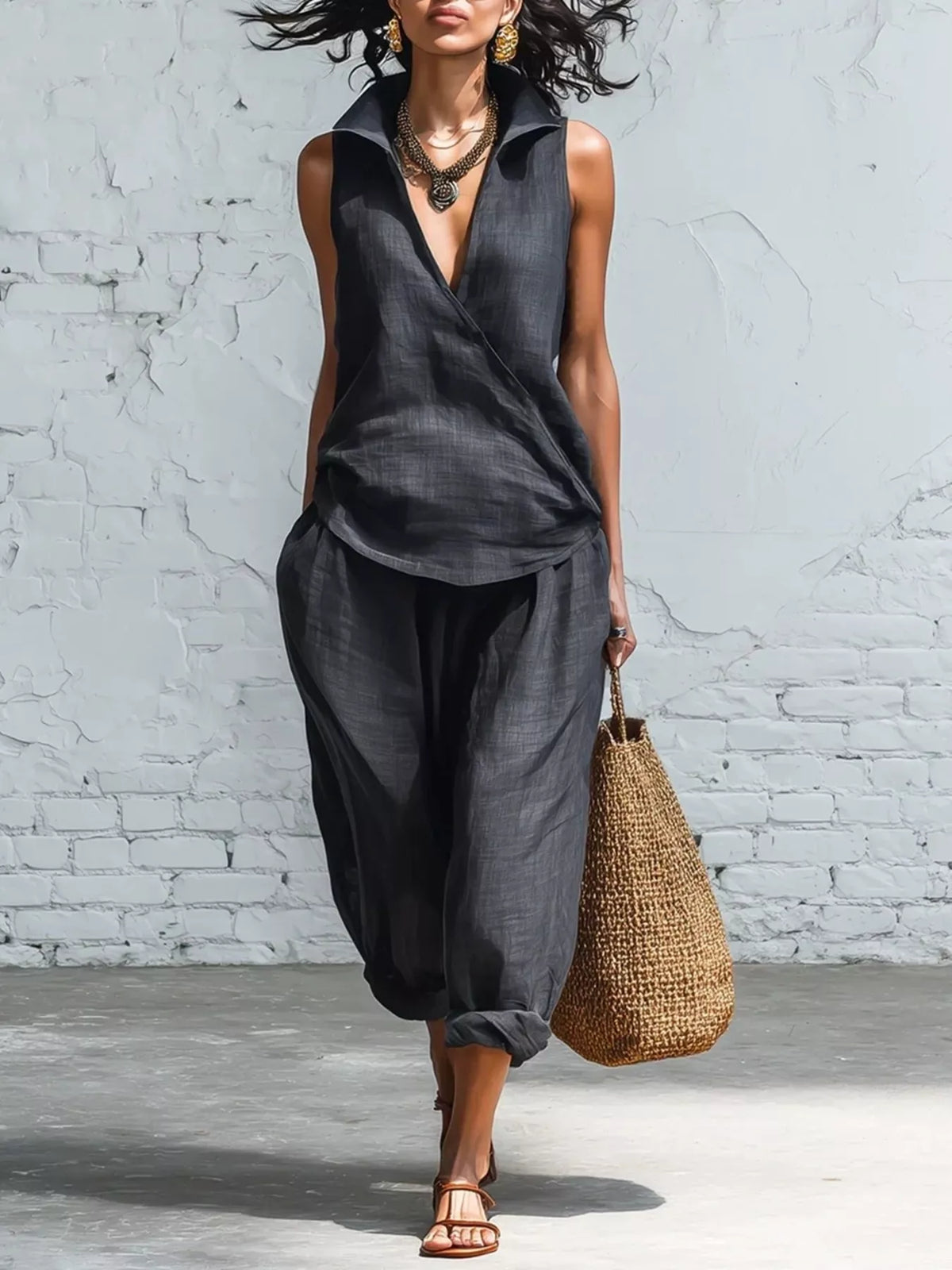 Full Size Sleeveless Top and Pants Two-Piece Set Plus Size