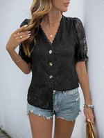 Perfee Button Down Short Sleeve Lace Shirt