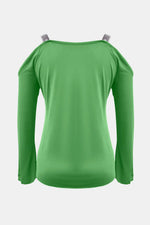 Sequin V-Neck Cold Shoulder Top