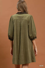 Umgee V-Neck Shift Dress with Contrast Trim
