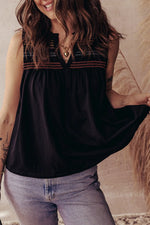 Boho Embroidered Sleeveless V-Neck Blouse