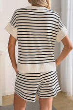 Striped Half Zip Top & Shorts Set