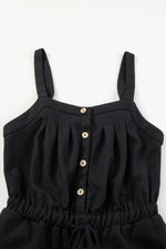 Knotted Straps Button Textured Drawstring Jumpsuit
