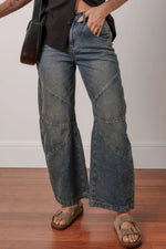Exposed Stitching Loose Straight High Waist Jeans