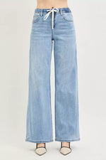 RISEN Elastic Band Slouchy Wide Jeans with Drawstring